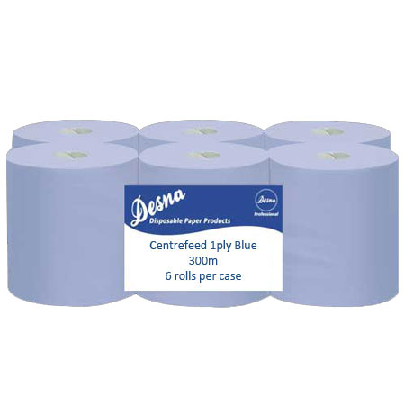 Desna 1ply Blue Centrefeed Rolls 300m