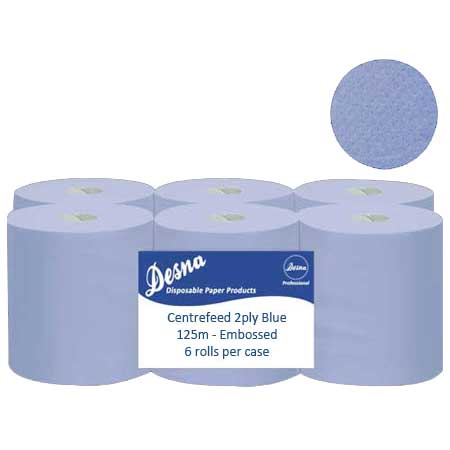Desna Products Embossed Blue Roll Centrefeed 2ply