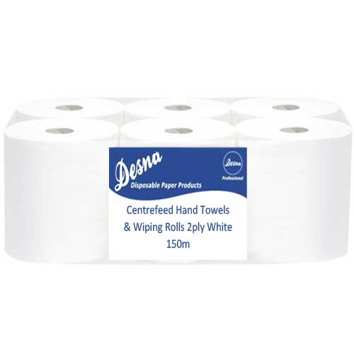 Desna Blue Roll Centrefeed 2ply White 150m